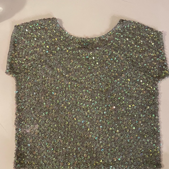 Topshop Blue/Grey/Green sequin and beaded top - Picture 5 of 6
